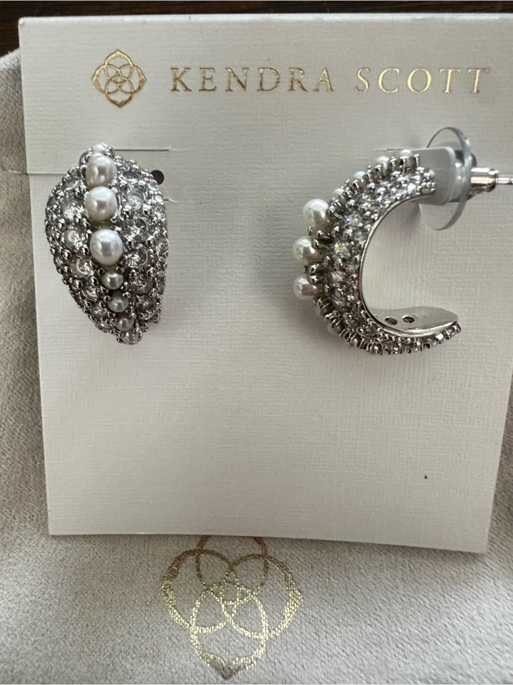 Kendra Scott Silver Crystal and Pearl Hoop Earrings